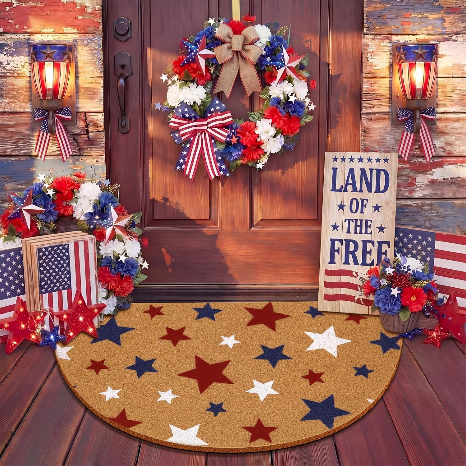 Duraaamo Independence Day Doormats Half Round 4th of July 250th Outdoor Mats Welcome Non Slip National Day Floor Mats for Front Porch Entryway Decor