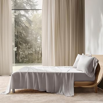 EVERGRACEHOME Cotton Tencel Queen Size Cooling Sheet Set for Hot Sleepers, Soft Sateen Weave Organic Eucalyptus Lyocell Bedding Set 4-Piece, 1 Flat & 1 Deep Pocket Fitted Sheet, 2 Shams, Frost Gray