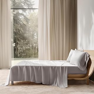 EVERGRACEHOME Cotton Tencel Queen Size Cooling Sheet Set for Hot Sleepers, Soft Sateen Weave Organic Eucalyptus Lyocell Bedding Set 4-Piece, 1 Flat & 1 Deep Pocket Fitted Sheet, 2 Shams, Frost Gray