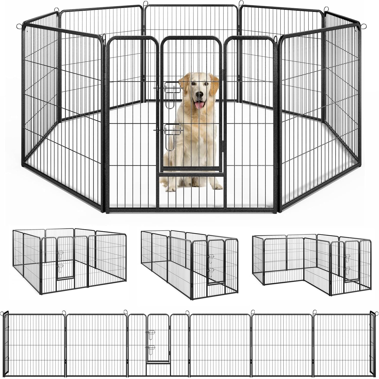 PETSITE Dog Playpen Outdoor for Yard, 8 Panel 32 inch Height Metal Dog Fence for Puppies Small Dogs, Heavy Duty Dog Pen with Door, Portable Pet Fences for Dogs Outside Garden (Black, 32 inch, 8)