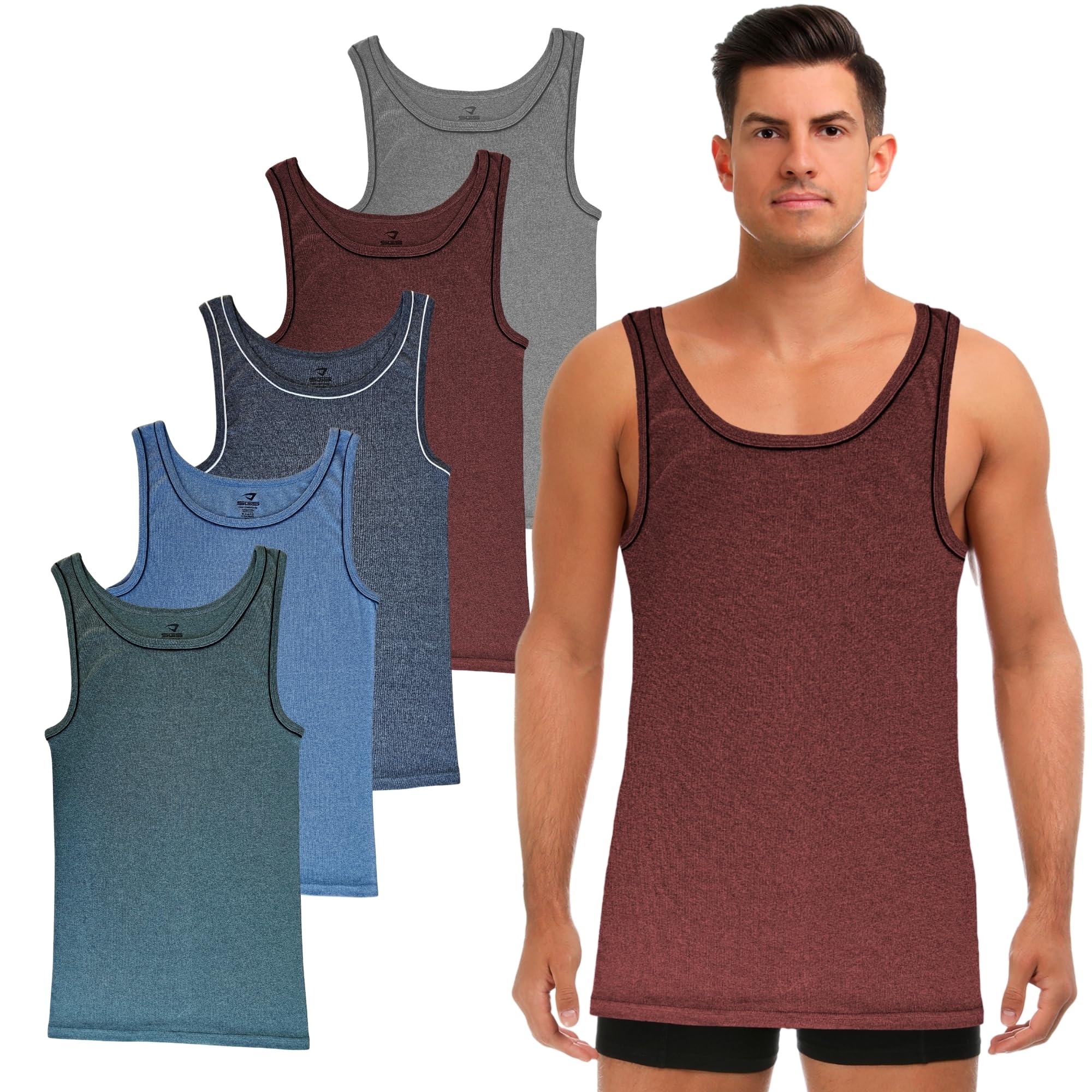 Lot de 5 Débardeur Homme 100% Coton Maillot de Corps Blanc Noir Multicolore