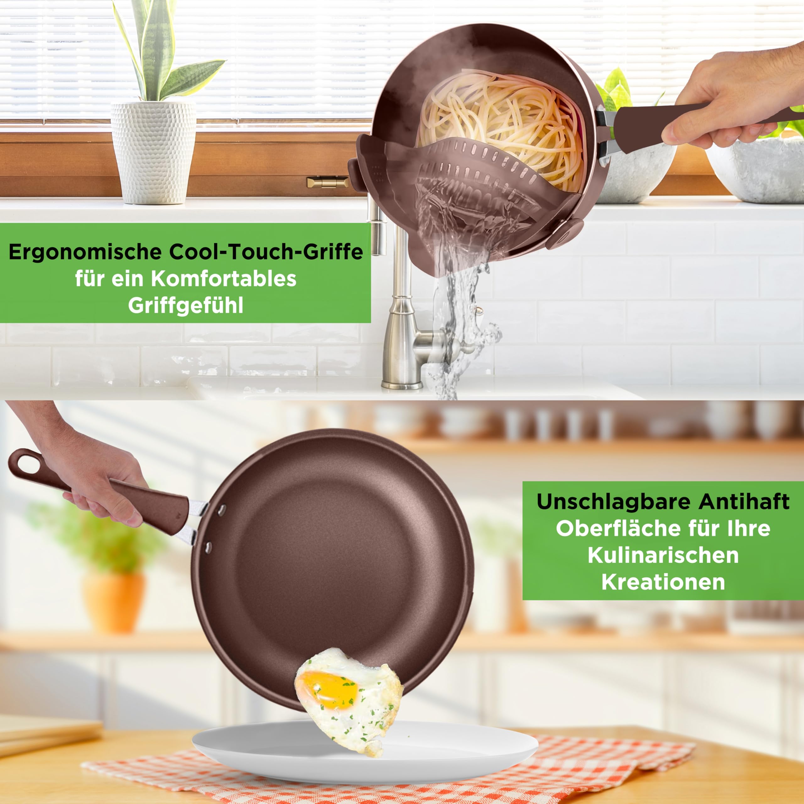 Nutrichef Pfannen & Induktions Töpfe Set, 14-Teiliges Pfannenset & Topfset Induktion,Töpfe & Pfannen mit Cool-touch Griffen PFOA/PFOS-frei – Non Stick – Aluminium mit Edelstahl Kanten – ofenfest