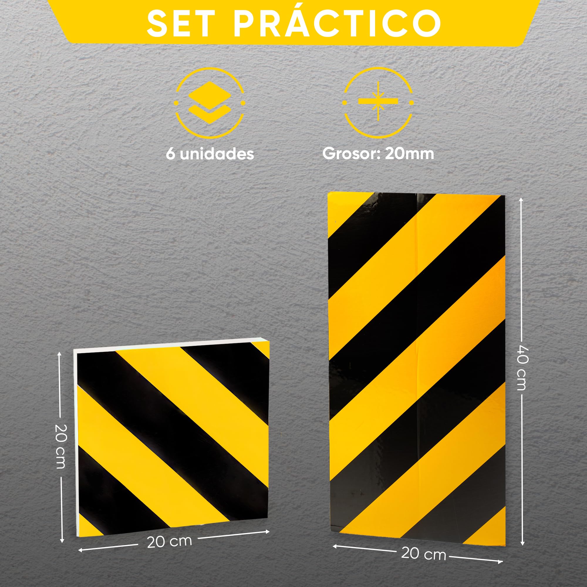 NURADA Paracolpi Garage. Protezione Portiere Auto. Pack 5. Paracolpi Portiere Auto. Paraspigoli Angolari. Angolari per Muro. Paraspigoli Gommapiuma. (4 unità 40x20x2cm + 2 unità 20x20x2cm) (Giallo)