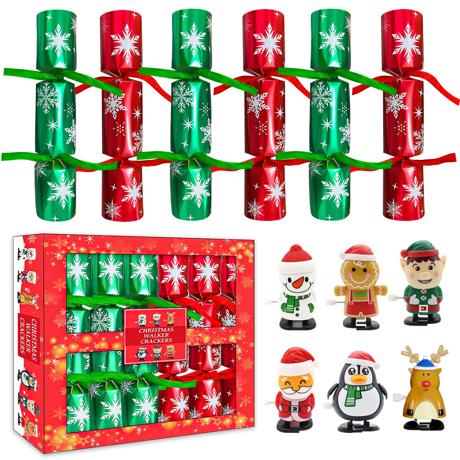 Lot de 6 Crackers de Noël de Luxe 25,4 cm avec Jouets d'Horloge, Cadeaux de Fête, Cadeaux Fantaisie pour Enfants, Décoration de Table