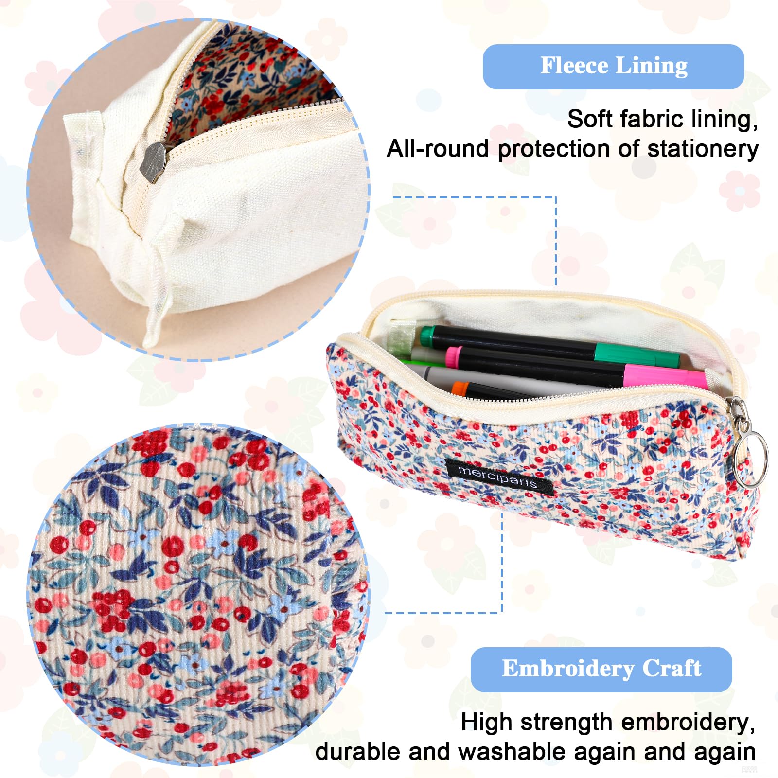 YUXIANLB Pen Pouch Portable Storage Bag 1PC Makeup Bag Office Supplies Organizer Cosmetic Bag Aesthetic Simple Store Sack Floral Quilted Pouch Cute Toiletry Bag With Zipper For Women Girl Organization - Image 4