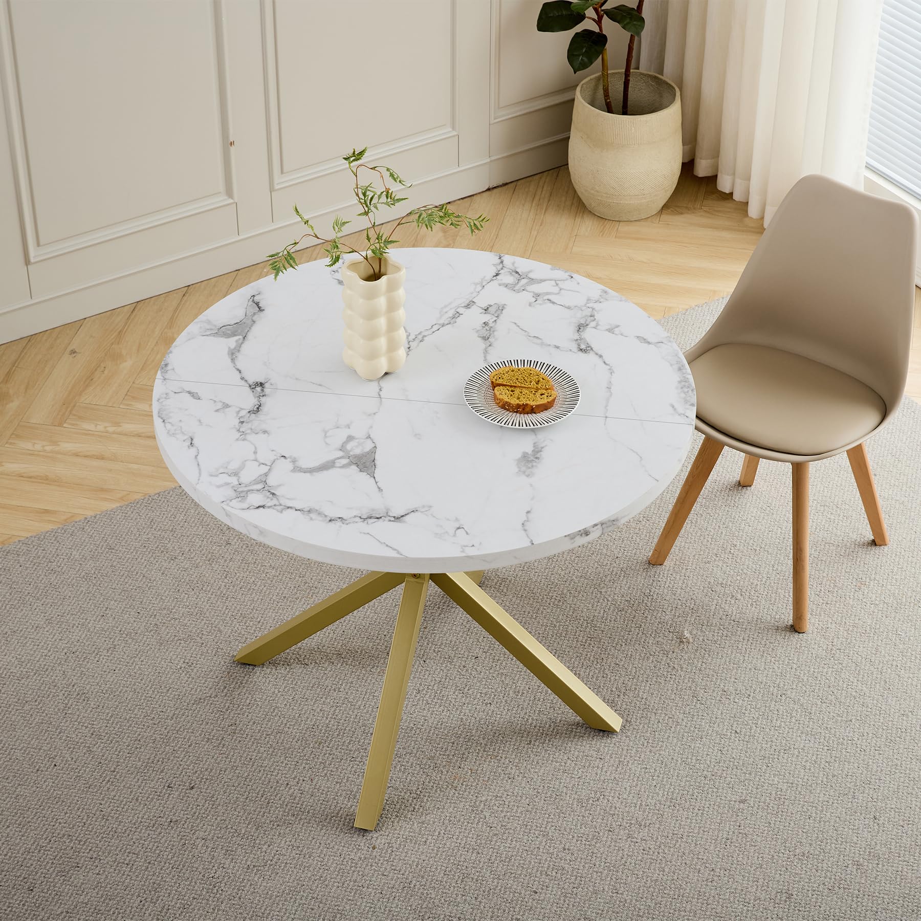 Tavolo da Pranzo Rotondo con Gambe Robuste a Forma di X, 100cm*100cm*76,5cm per Cucina, Piccoli Spazi, Appartamento (bianco)
