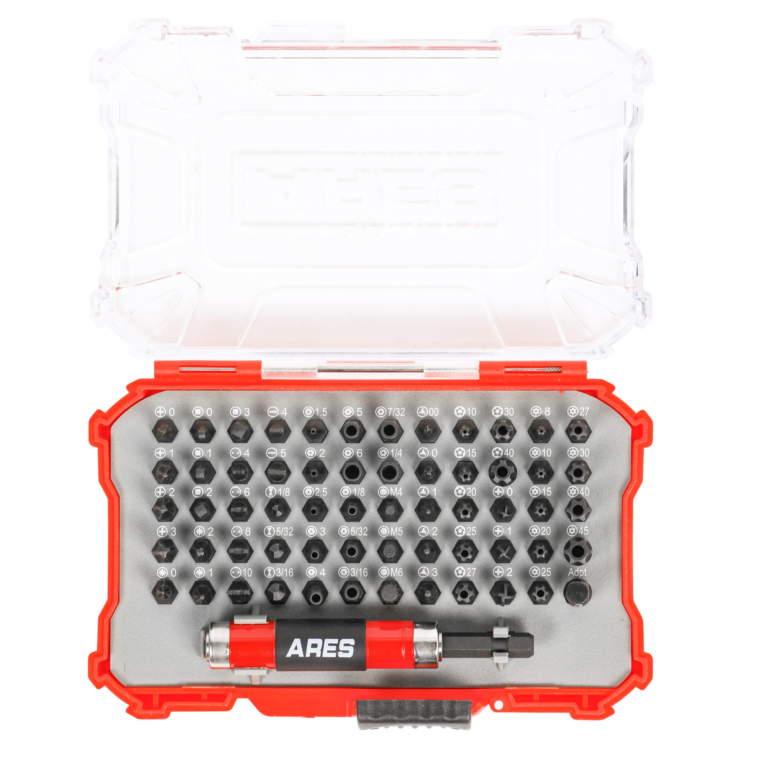 ARES 31015-61-Piece Security Bit Set with Extendable Sliding Bit Holder - Tamper Resistant SAE and Metric Hex and Torx Bits, Spanner, Tri Wing, Pozidriv, Clutch Bits, and More in Signature Case