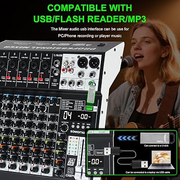 Audio Mixer 8 Channel Professional Sound Mixer Console with 99 DSP Effects, Mixing Board DJ Mixer w/USB, Bluetooth, 48V Power Supply, PAD Button for Recording Karaoke PA Drum Live Music