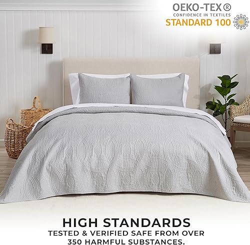 Miniatura 5 de Great Bay Home El juego de edredón extragrande tamaño KingCalifornia King incluye fundas. Ropa de cama ligera de diseño ultrasónico para colcha para