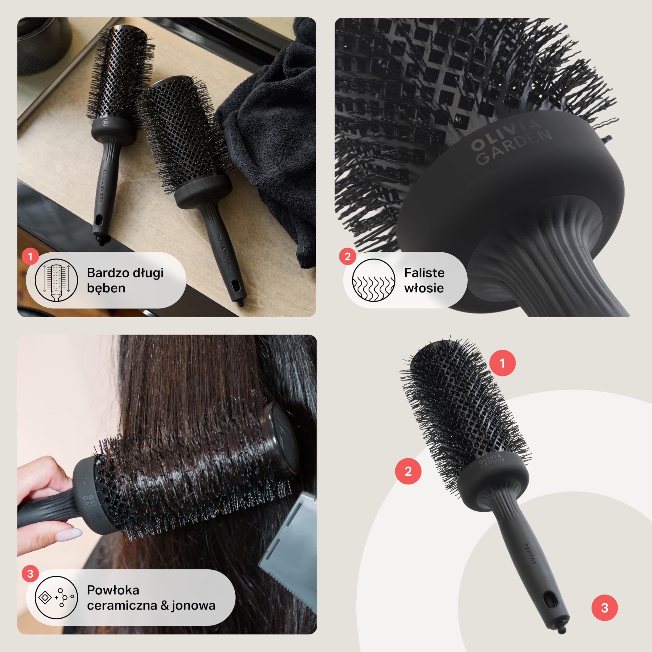Olivia Garden Expert Blowout Speed Black Label – Matowa czerń - 55 - Ceramiczna okrągła szczotka z wyjątkowo długim korpusem do 25% szybszego modelowania