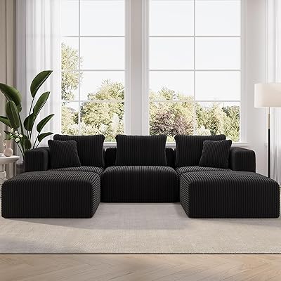 Novilla 106" Modular Sectional Sofa, Modern Cloud Sectional Couch with Smarts Coil™ Support, U-Shape Boneless Couch for Living Room Apartments Bedroom, No Assembly Required (3 Seater + 2 Ottoman)