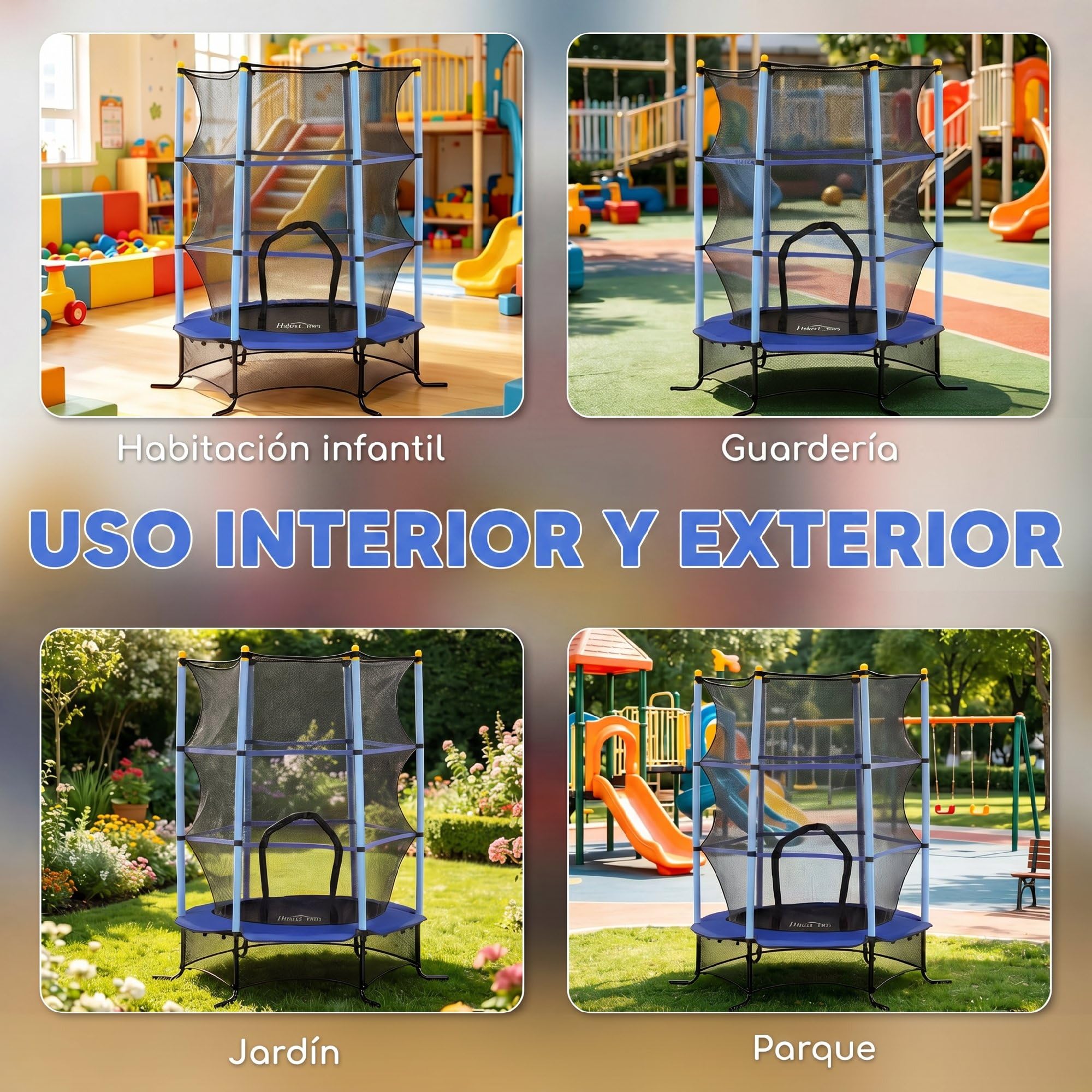 HOMCOM Cama Elástica Infantil Exterior Ø163 cm, Trampolín para Niños con Red de Seguridad, Protector de Bordes y Marco de Acero, Carga 50 kg, para Niños de +3 Años, para Interior
