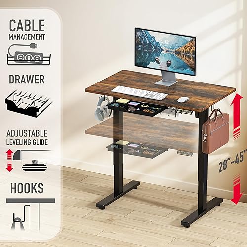 Miniatura 82 de SHW - Escritorio de pie eléctrico de altura regulable con memoria - 48 x 24 pulgadas, marrón rústico Marrón