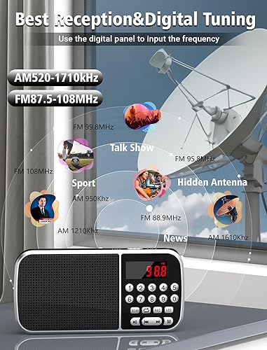 Miniatura 4 de Radio digital AM FM con Bluetooth 5.3, pequeña radio de transistor con la mejor recepción, batería recargable de 2000 mAh con altavoz de 5 W,