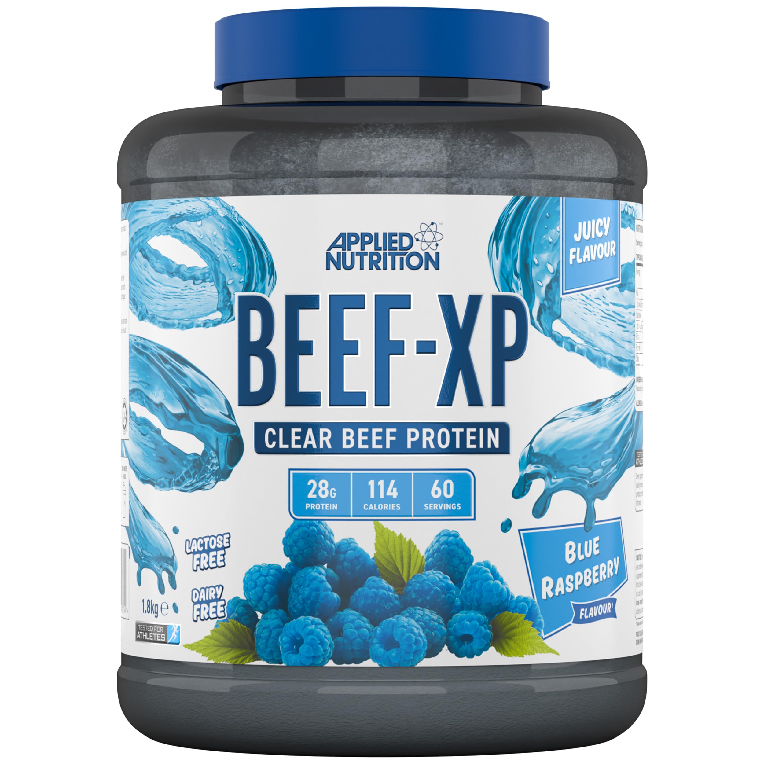 Applied Nutrition Beef XP - Clear Hydrolysed Beef Protein Isolate, Fruit Juice Style, Dairy Free Protein Powder, Lactose Free, Zero Sugar, Low Fat, 1.8kg - 60 Servings (Blue Raspberry)