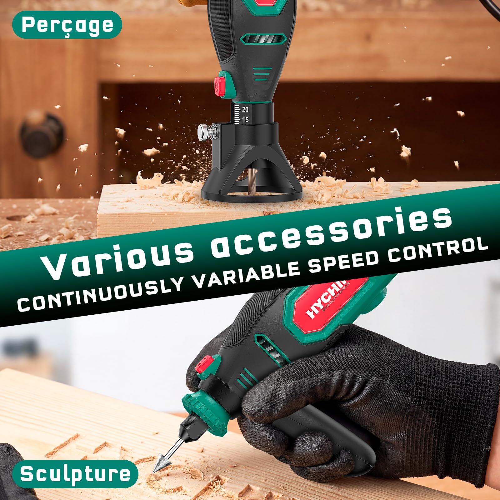 HYCHIKA 150W Outil Rotatif Affûteuse Chaîne 7 Vitesses 10000-33000 tr/min 167 Accessoires Ponçage Polissage Découpe Perçage Gravure
