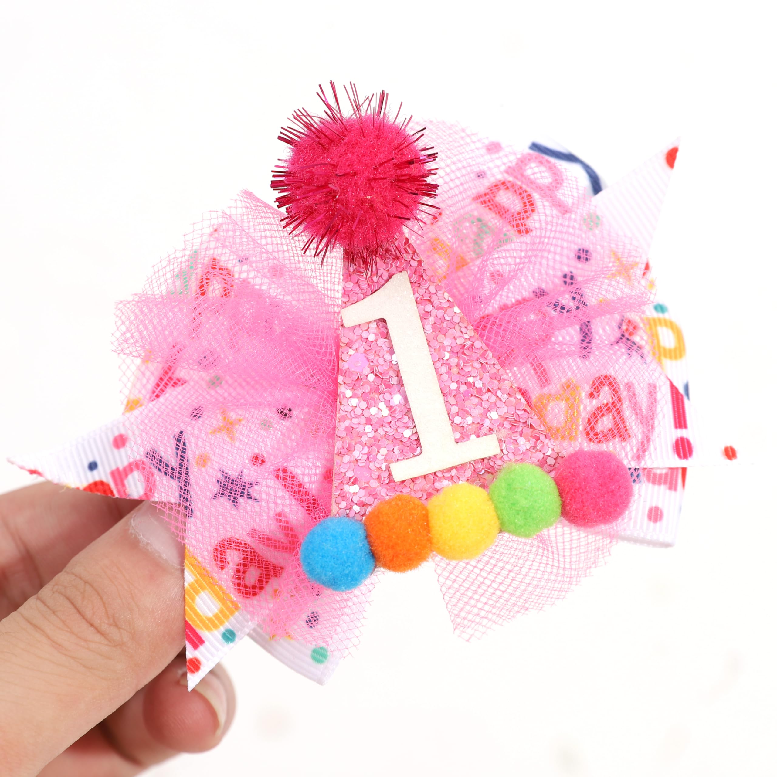 Hot Pink 1st Birthday Hair Bow - Happy Birthday ribbon Bows, Pink Bday Hat Bows, 1stBirthday Hair Clips for Girls, First Birthday Girls Hair