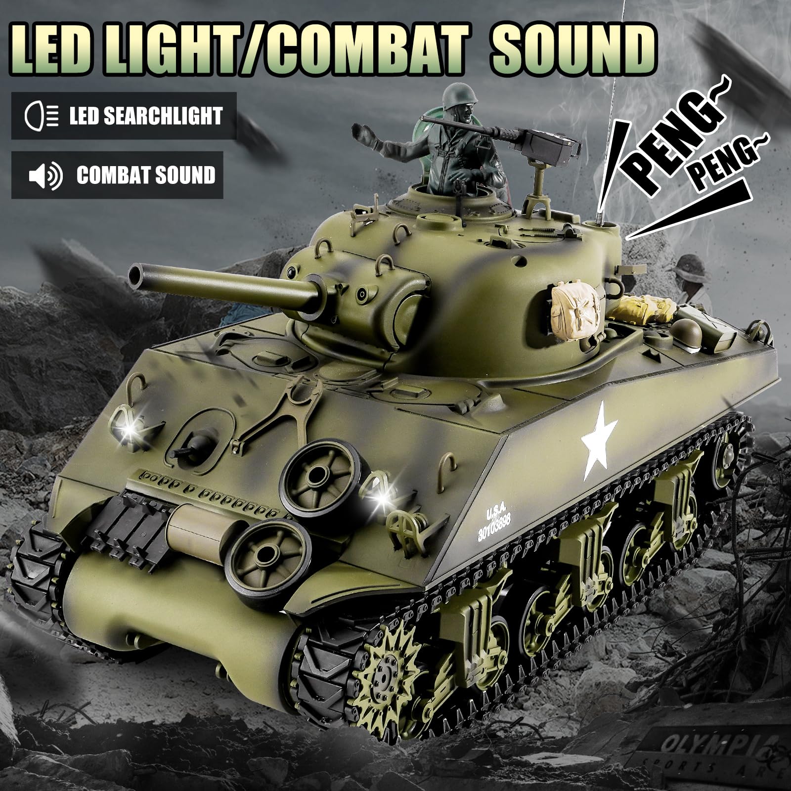 Amazon.com: BESTYMXY RC Tank Henglong US M4A3 Sherman Medium Tank