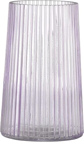 Purple Glass Vase for Flower, Flower Vase for Bouquet, Modern Glass Vases, Ribbed Vases for Living Room, Bedroom, Dining Table, Office, Wedding, Centerpieces, 8 Inches