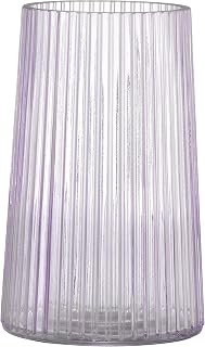 Purple Glass Vase for Flower, Flower Vase for Bouquet, Modern Glass Vases, Ribbed Vases for Living Room, Bedroom, Dining Table, Office, Wedding, Centerpieces, 8 Inches
