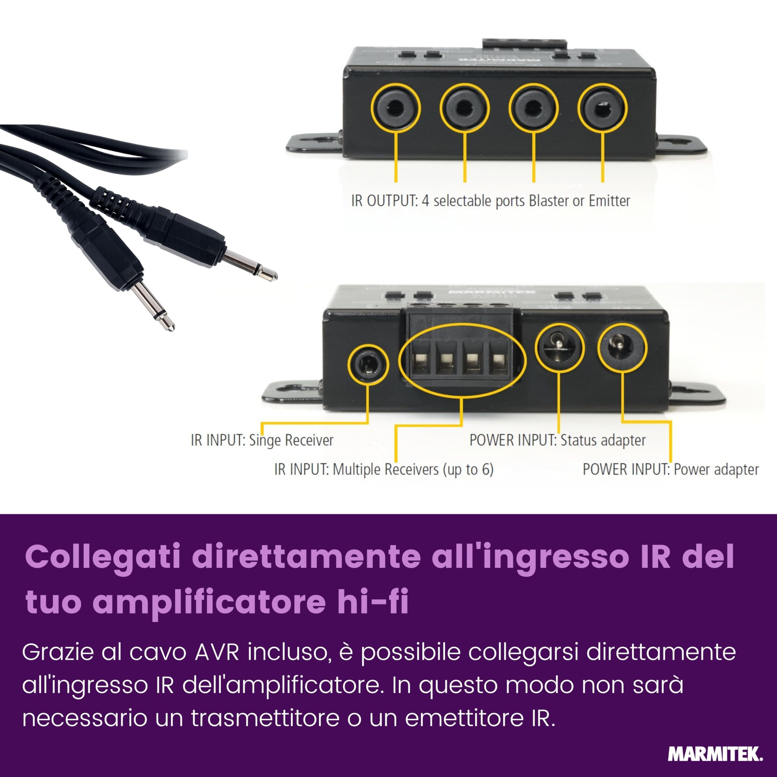 Marmitek IR Control 10 XTRA - Prolunga infrarossi 300 m UTP CAT5 CAT6 | Repeater IR via cavo di rete per installazioni AV, LED blaster, mini ricevitore, RC-MM e controllo di 8+ dispositivi