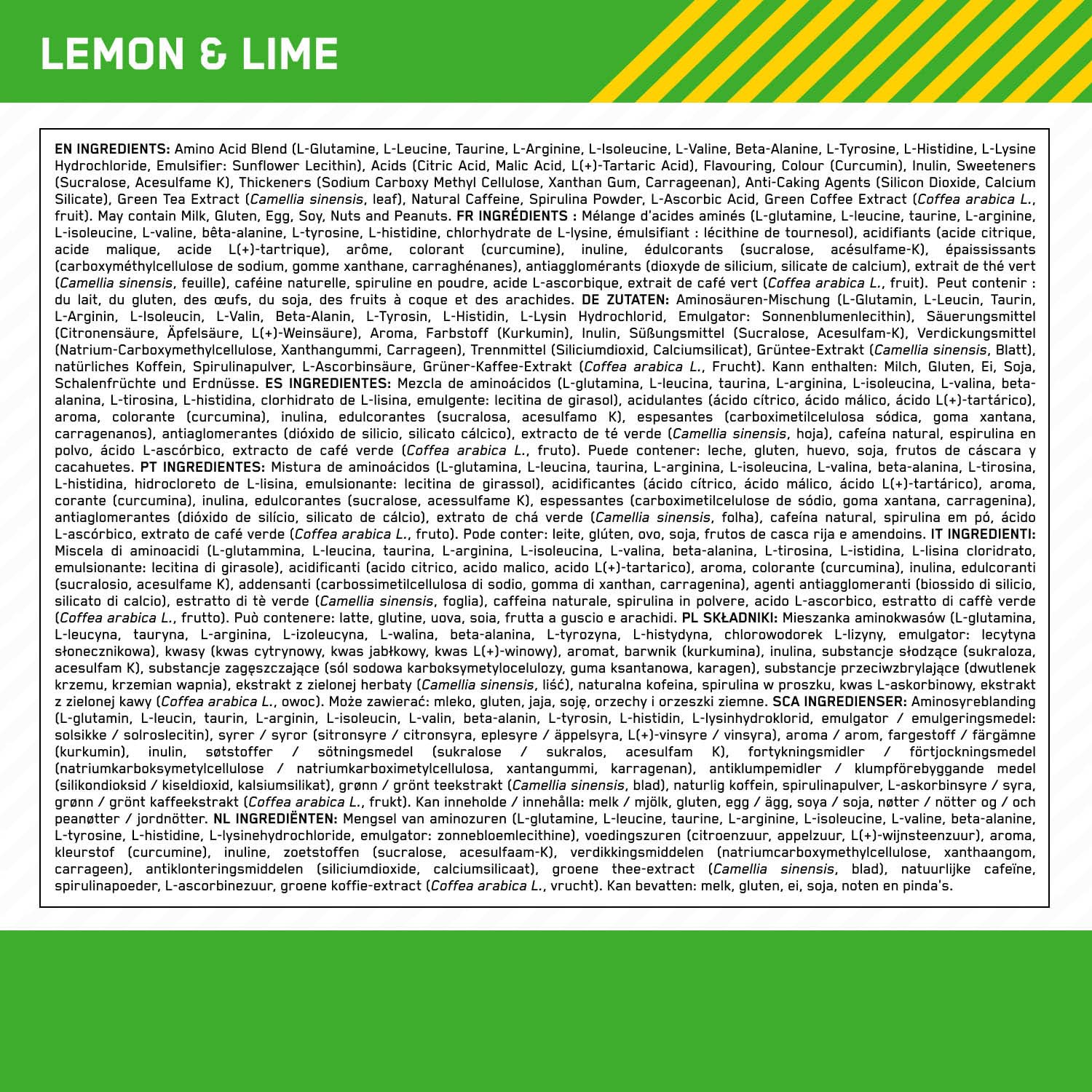 Optimum Nutrition Amino Energy Pre Workout Powder, Energy Drink mit Aminosäuren, BCAA, L-Glutamin und L-Leucin, Vitamin C und Koffein, Zitronen-Limetten-Geschmack, 30 Portionen, 270 g