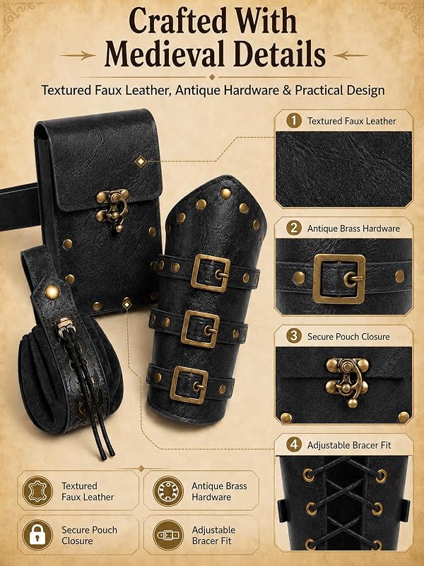 Dicxoser Renaissance Medieval Belt with Bracers - Renaissance Accessorys Set (Black-A) by Dicxoser - Used condition - Image 3