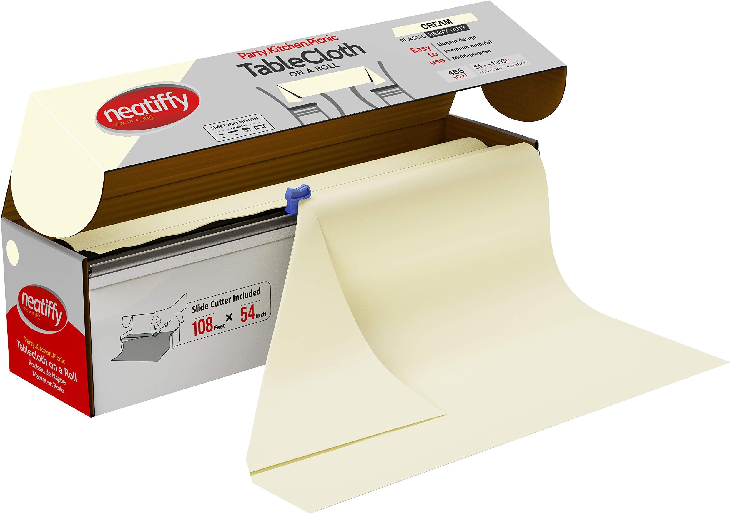 Neatiffy Disposable Plastic Table Cloth Roll |Waterproof Tablecloth | Table Cover For Rectangle, Square, Round Oval Tables | Picnic, Party, Banquet, Birthdays - 54 In x 108 Ft (Ivory)