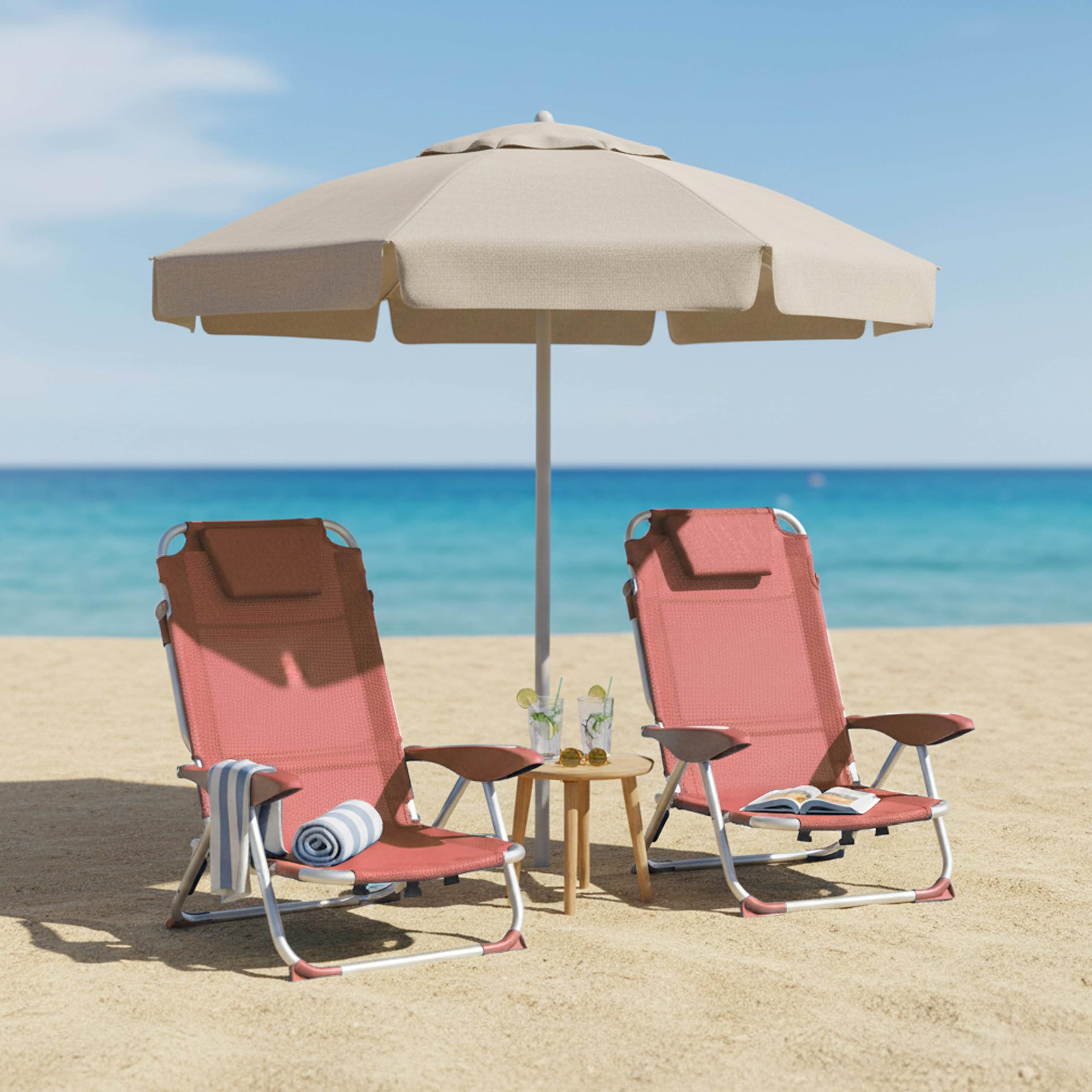 Oviala Lot de 2 fauteuils clic clac des plages en Polyester Papaye
