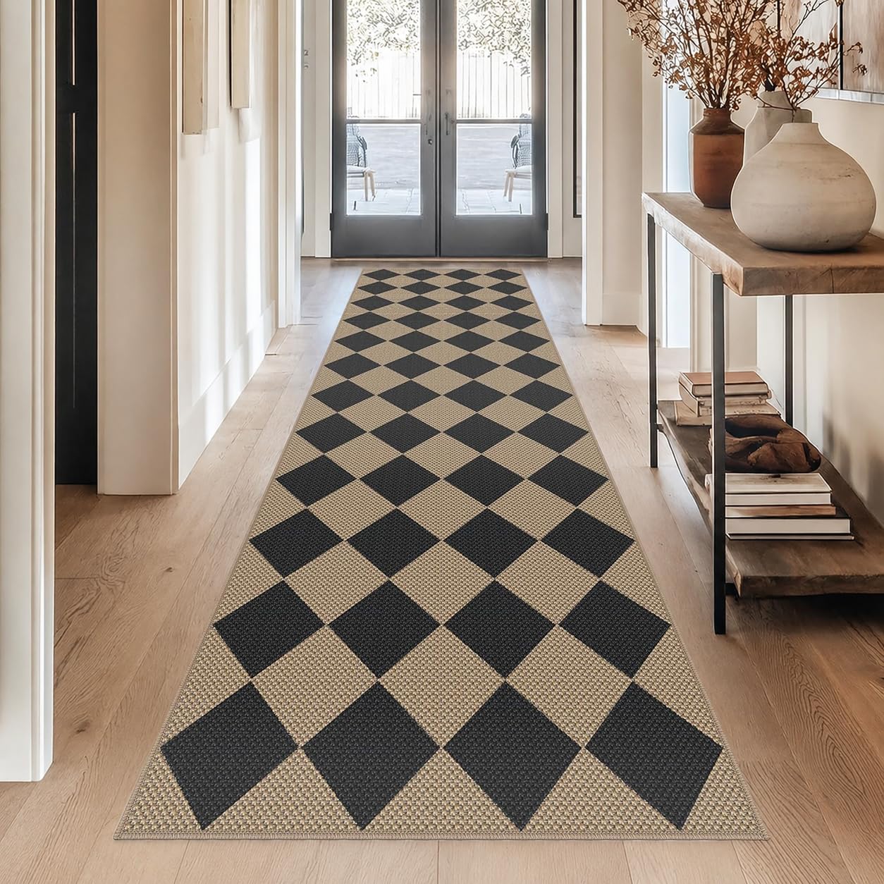 Capslpad Teppich Läufer Flur Karierter Jute Aussehen KüchenTeppich Natürlich Waschbar Teppich Braun rutschfest Wohnzimme Läufer Flur Eingang, Küche, Schlafzimmer, Balkon