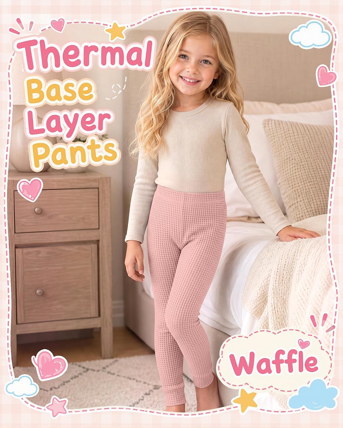 3 Pack Girls' Waffle Leggings Thermal Bottoms