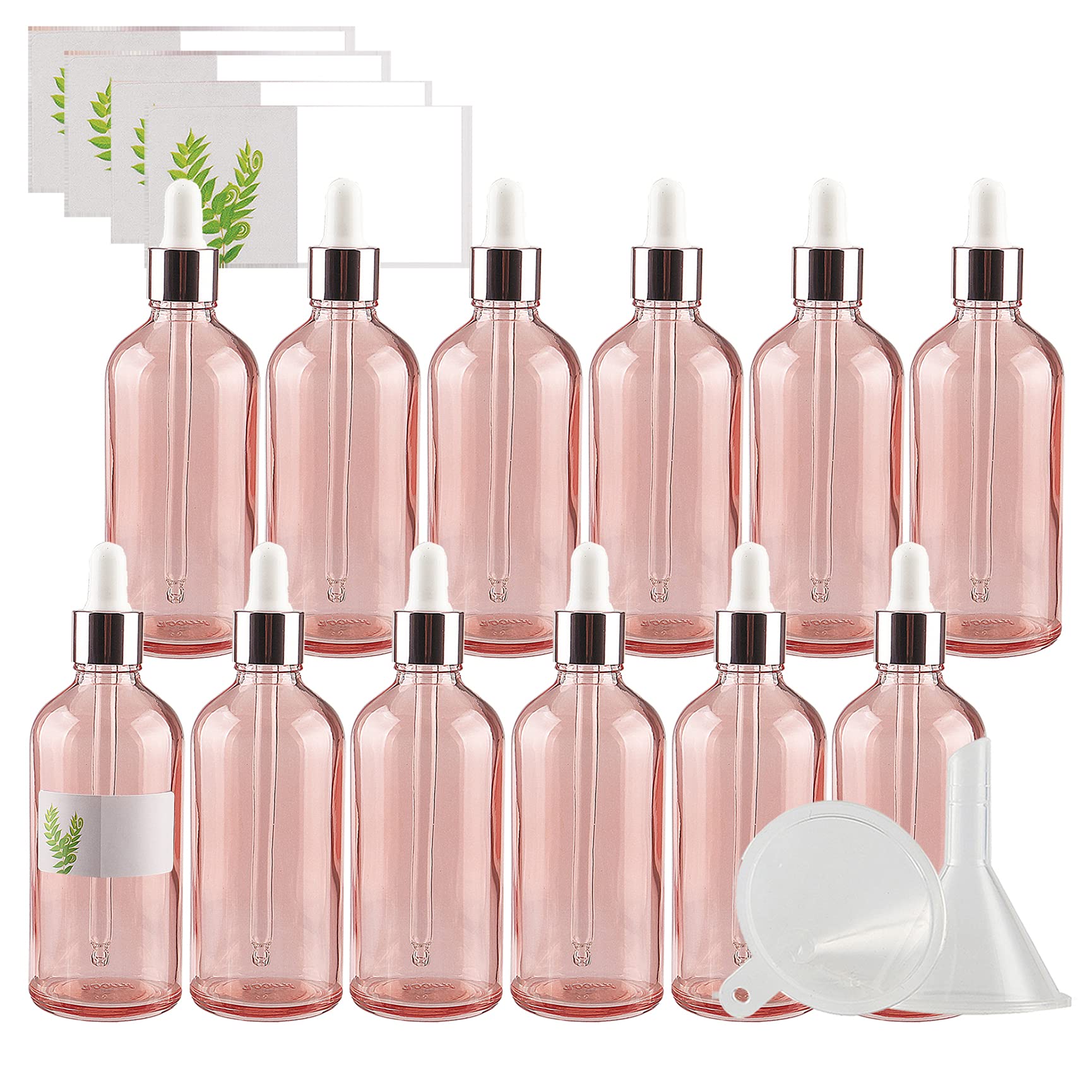 24 Stück 100 ml Leere Rosa glasflasche Tropfflasche Pipettenflaschen mit Glaspipette, 100ml Glasflasche mit Tropfpipette mit Gold Schraubverschluss für ätherische Öle, Parfüm Öle