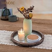 Vista 7 de Hanobe Bandeja Decorativa de Madera Redonda Bandeja de Madera Rústica para Mesa de Café, Centro de Mesa de Granja, Espejo Portavelas, Placa de Bar
