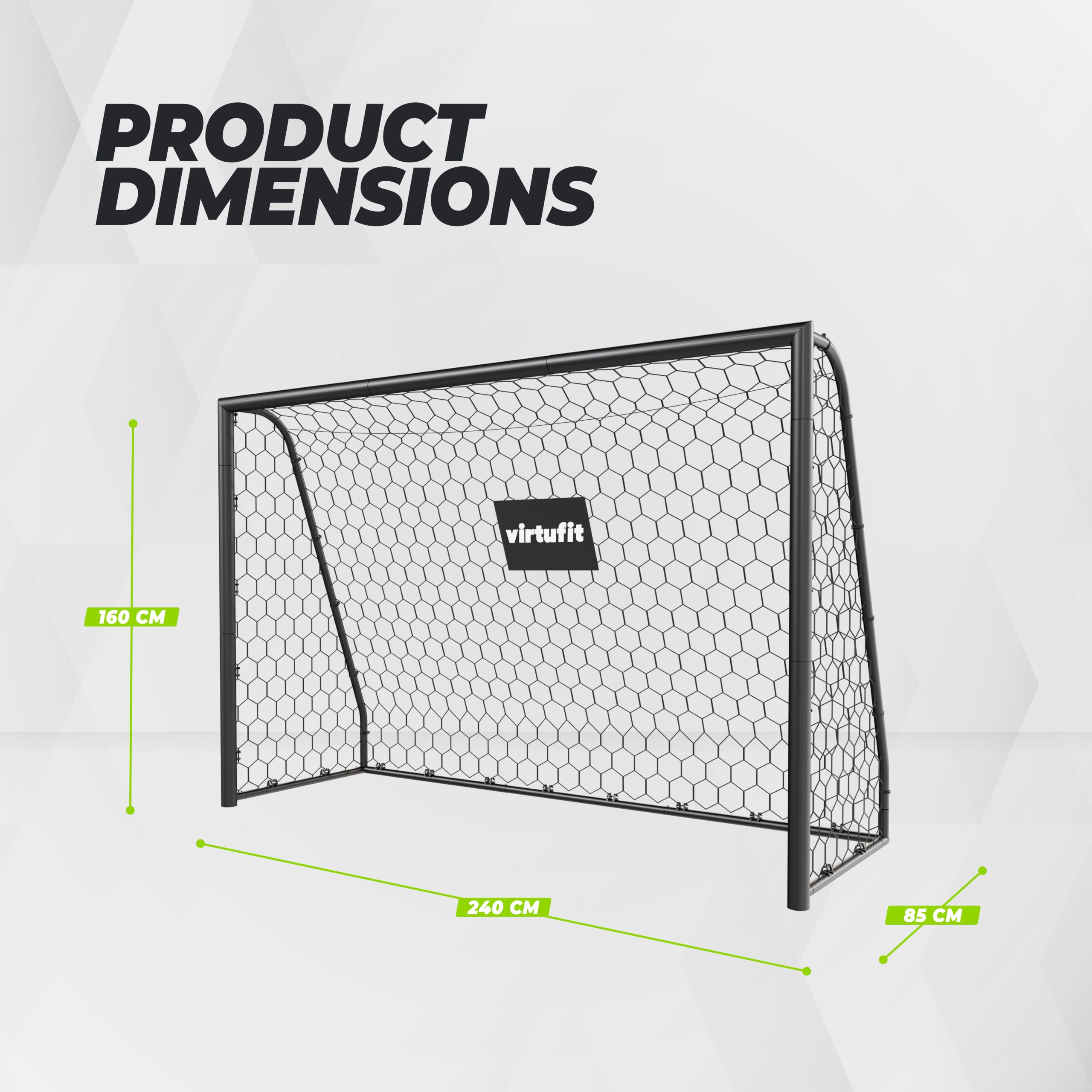 VirtuFit Porta da calcio Premium 240 x 160 x 85 cm – Porta da calcio stabile in acciaio – resistente alle intemperie, con rete e ancoraggi a terra – per bambini, ragazzi e adulti – ideale per