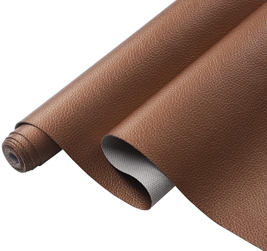 Picheng Pearlescent Faux Leather Fabric: 13.8" x 53" Soft Faux Leather Roll | Lychee Texture Solid Color Faux Leather Sheets Marine Vinyl for Making Crafts Leather Earrings Bows Sewing DIY (Bronze) ﻿ - Bronze