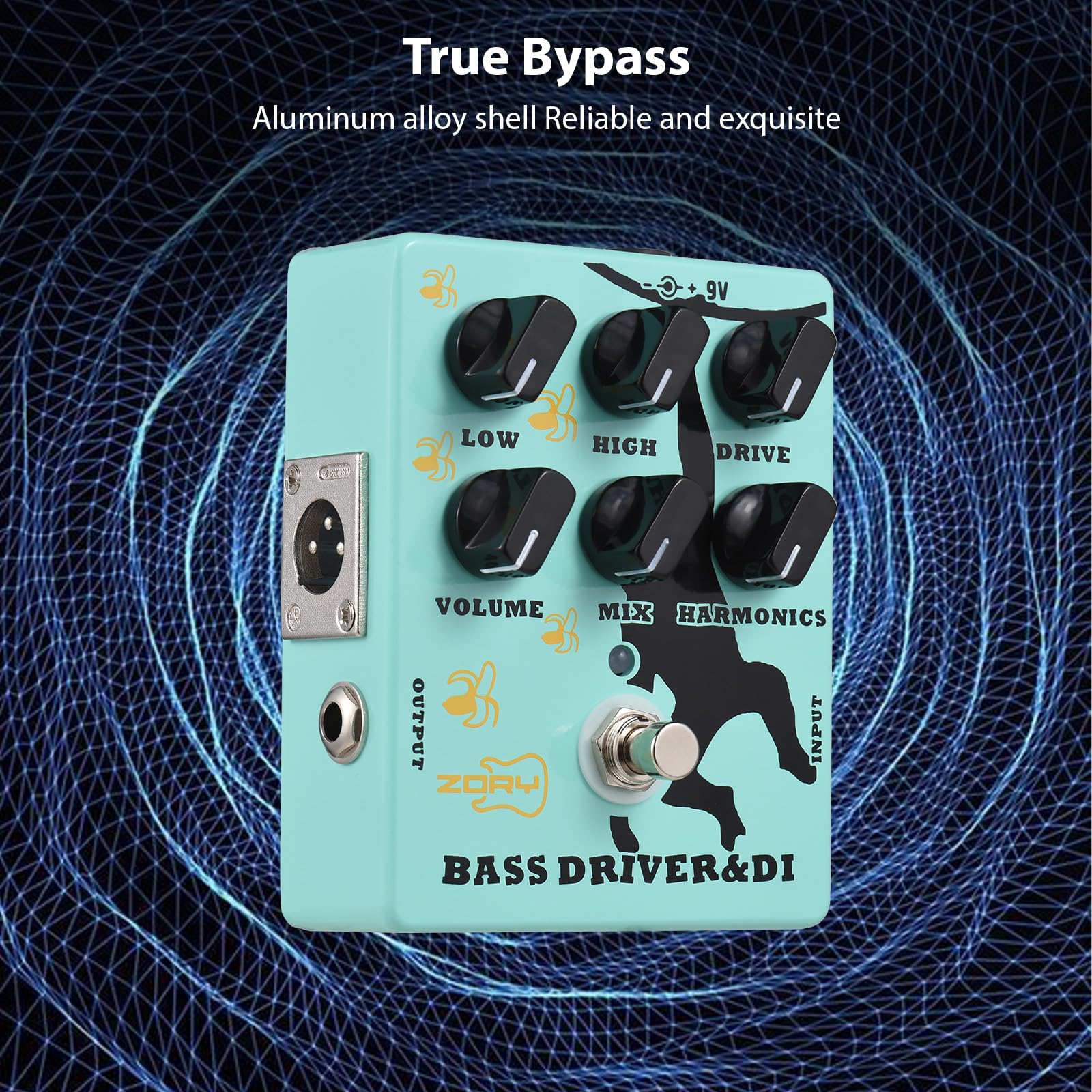 Controlador y Pedal Efector de bajo DI para bajo Eléctrico con Salida XLR True Bypass 9V Pedal Verde para Bajistas
