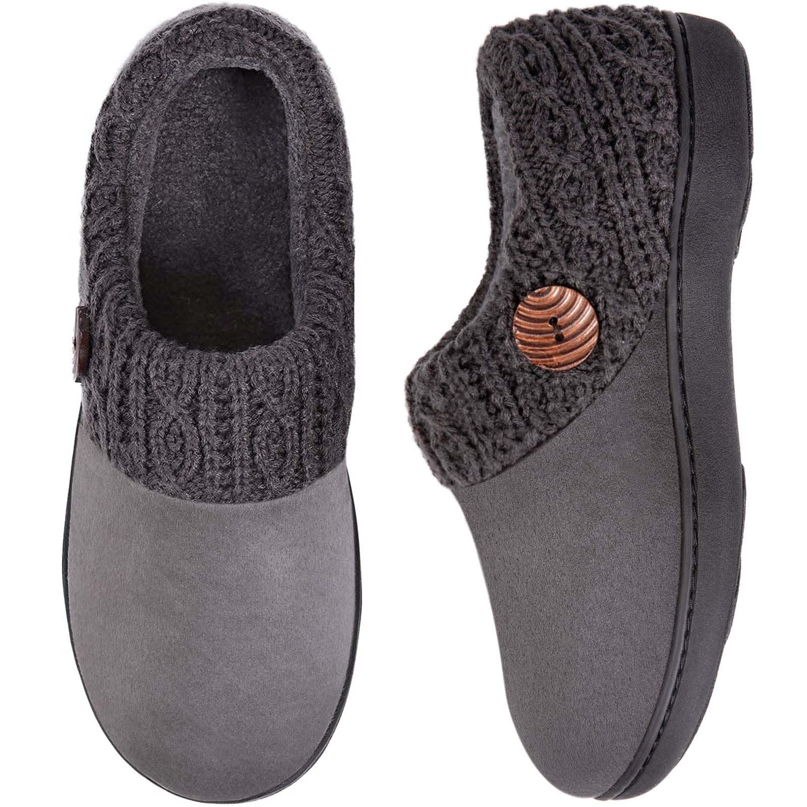 Women's Microsuede Slippers Warm Comfy Memory Foam Indoor House Shoes with Knit Collar