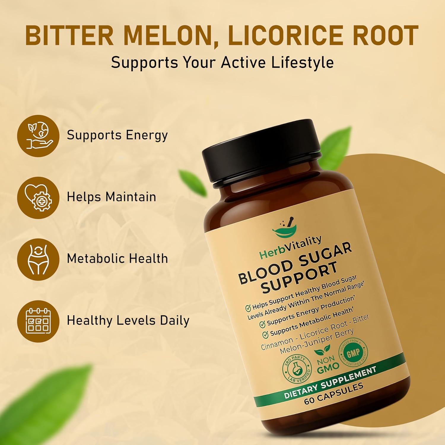 Blood Sugar Support Supplement with Cinnamon, Bitter Melon – Supports Healthy Blood Sugar Levels Already Within Normal ranges | Licorice Root Extract - 60 Capsules - Image 5