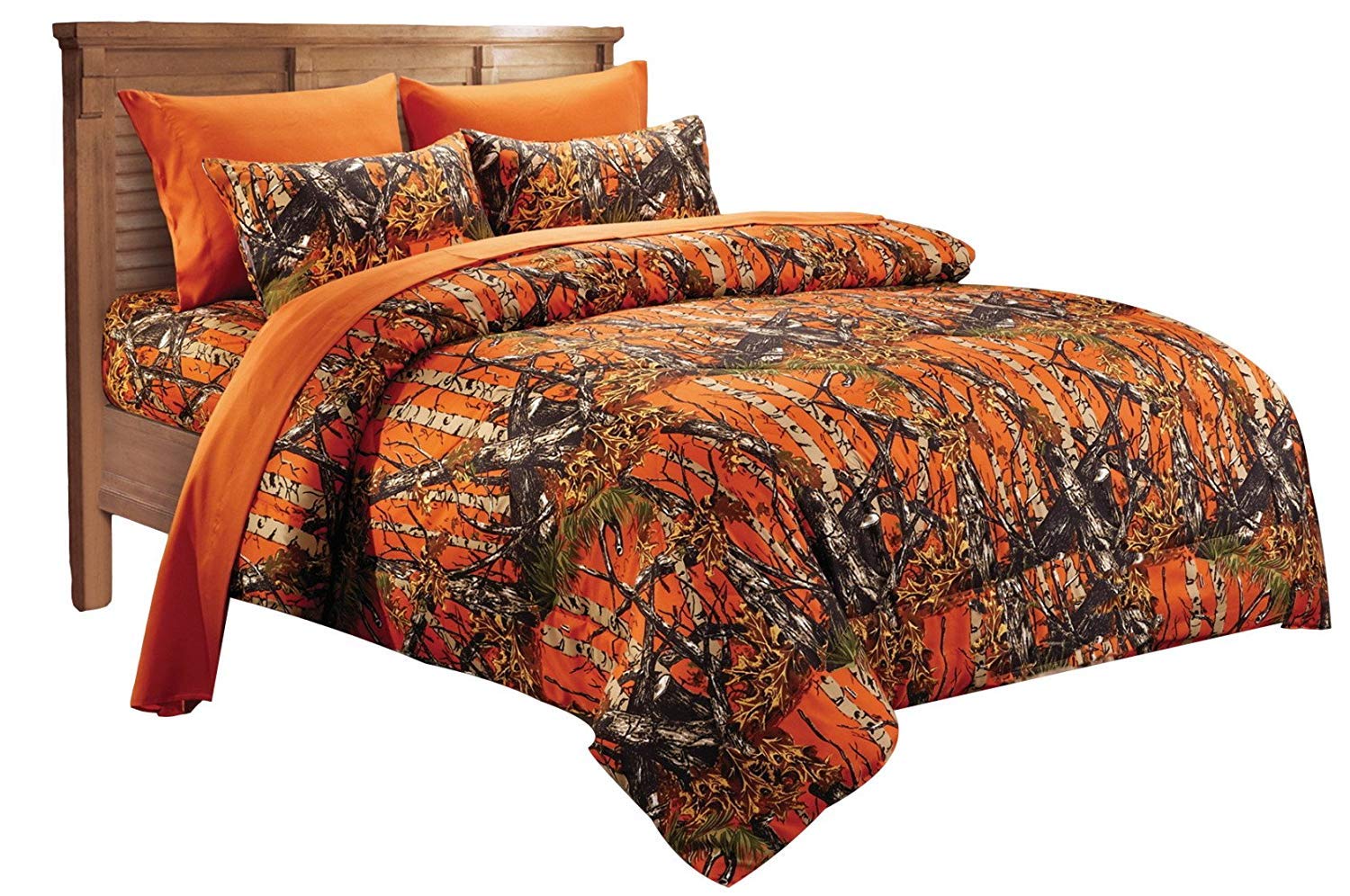 Reversible Woodland Camo / Solid Color Design 1 Piece Comfofter By Regal Comfort (Orange, Twin)