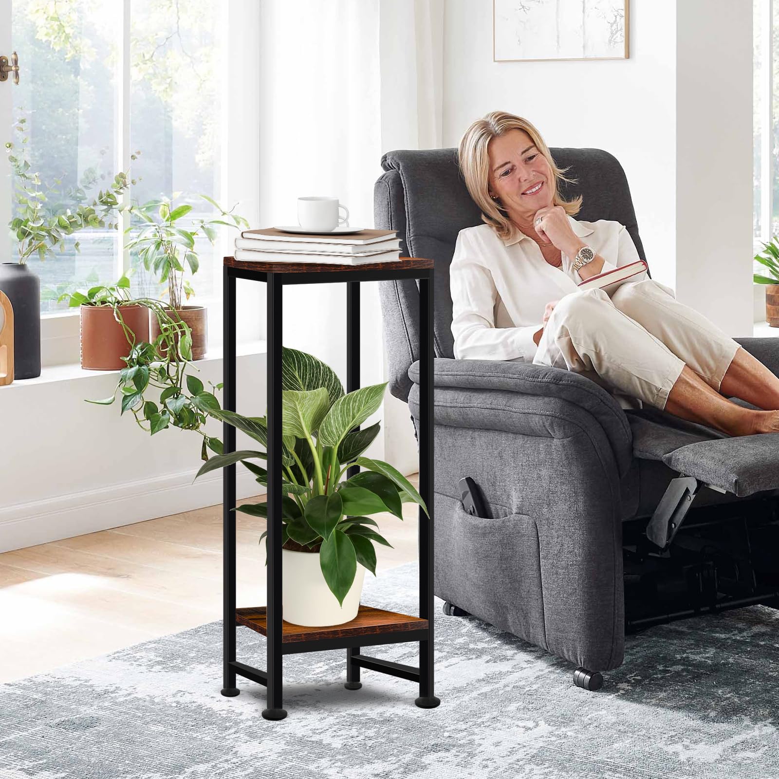 Plant Stand Indoor, Tall Plant stands for Indoor Outdoor Plants, 2 Tier Heavy Duty Plant Shelf 31" Metal Pedestal Stand Modern Corner Flower Stand for Patio, Living Room, Balcony