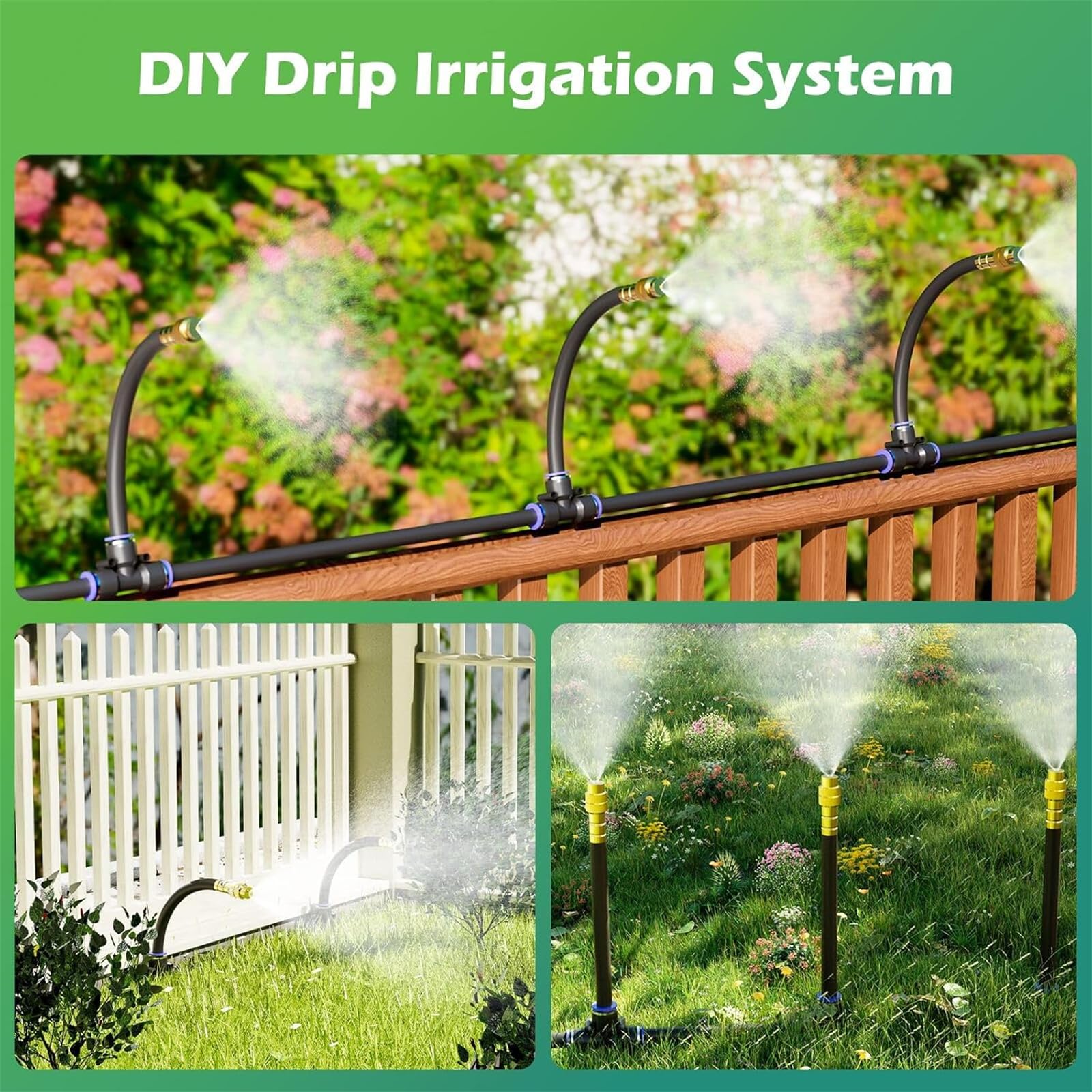 Kit di irrigazione a goccia in ottone PE | Kit di irrigazione a goccia da 16-98 piedi for irrigazione da giardino con 10 ugelli(98FT)