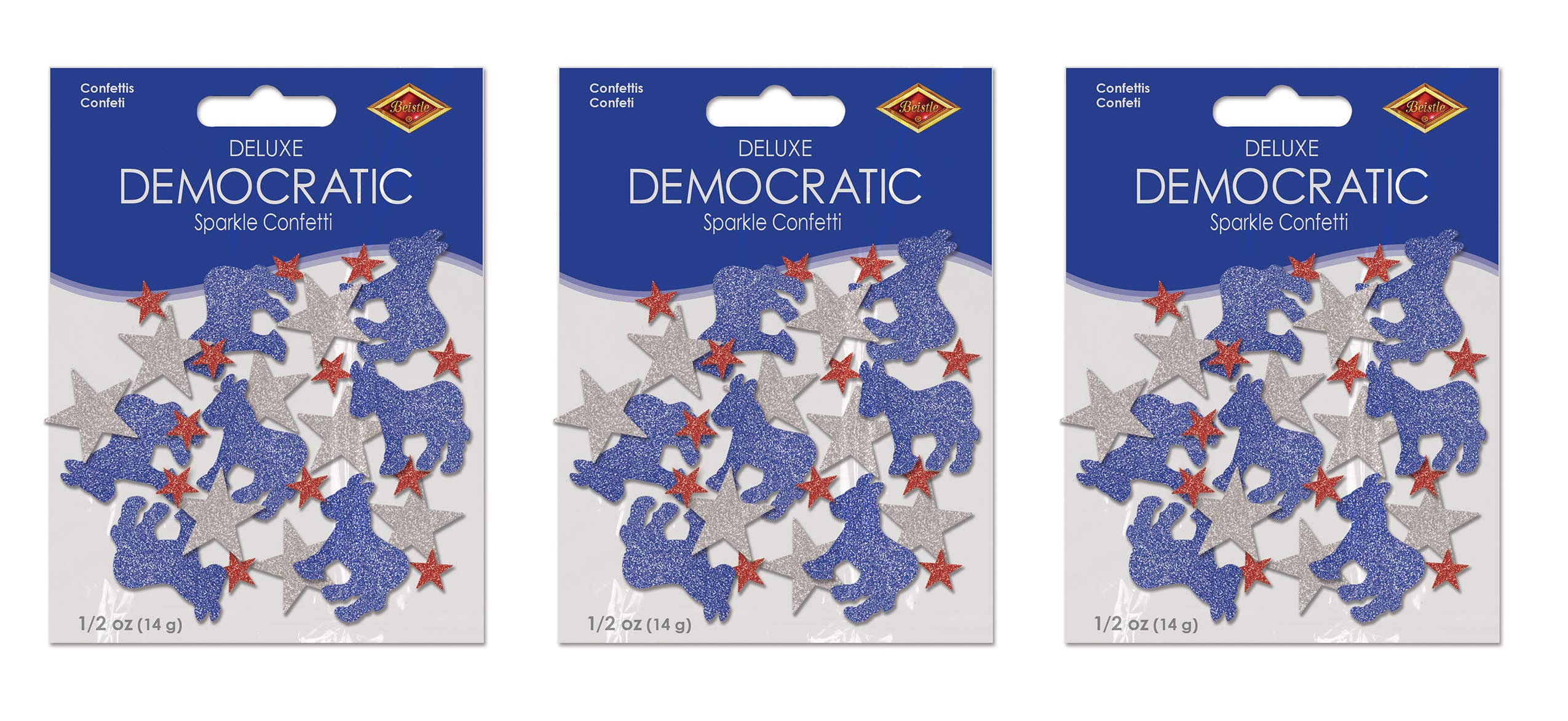 Beistle Democratic Deluxe Sparkle Confetti 1.5 Ounces Patriotic Voting Decorations Political Election Party Supplies Independence Day 4th Of July Tableware, Red/Silver/Blue