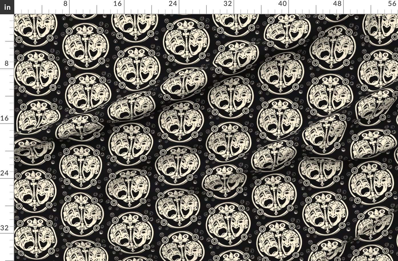 Spoonflower Fabric - Drama Mask Theater Actor Printed on Polartec(R) Fleece Fabric by The Yard - Sewing Blankets Loungewear and No-Sew Projects