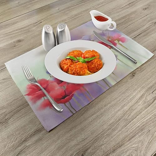 Miniatura 2 de Ambesonne Juego de 4 alfombrillas con diseño de flores de amapola y flores de primavera, estampado romántico de temporada floral, manteles