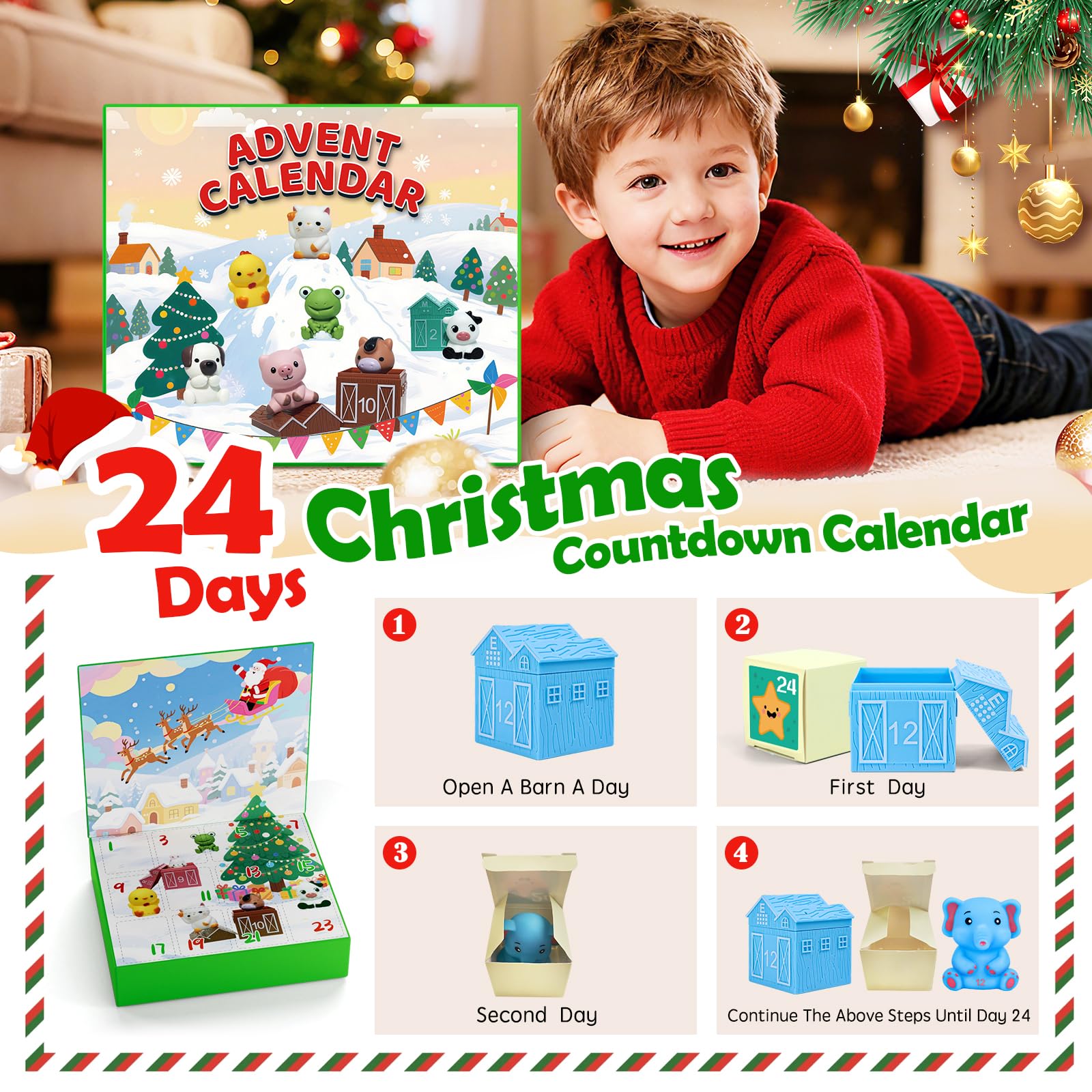 Calendrier De L'Avent 2025 Animaux – 12 Marionnettes à Doigts Et 12 Maisons – Jouet Montessori 1-3 Ans, Motricité Fine, Couleurs, Cadeau De Noël Garçon/fille