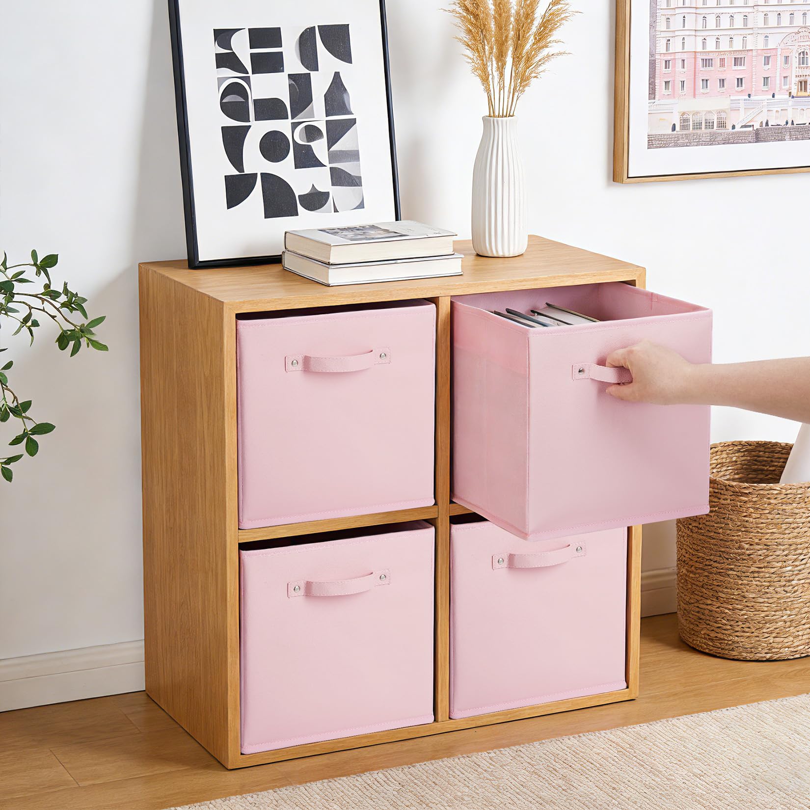 Lot de 6 paniers de rangement ouverts Takywep avec finitions soignées en cuir synthétique