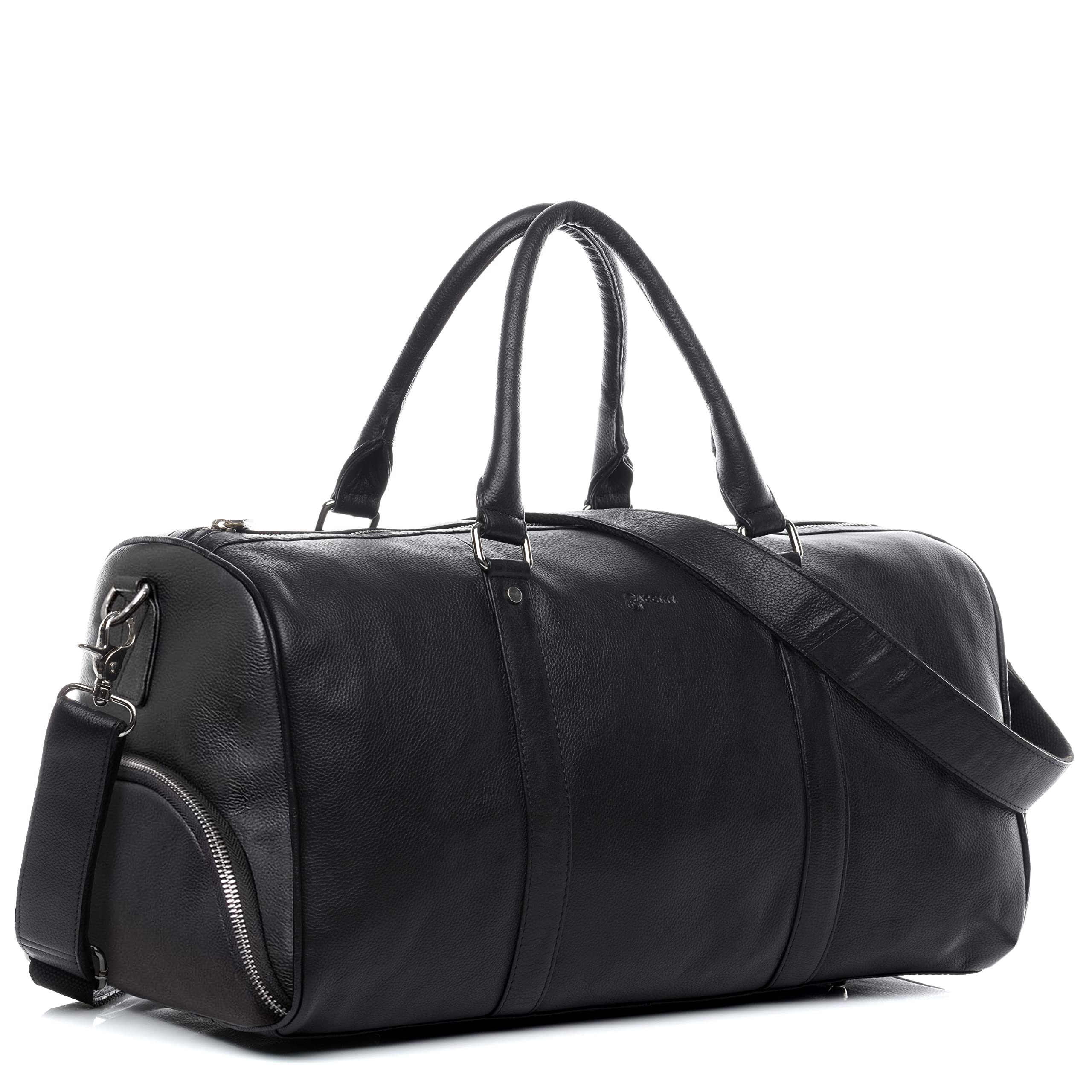 BACCINITravel Bag Holdall Florian Large Duffel Bag Real Leather 52 cm cm Weekender Duffle Leather Bag Women and Men Black