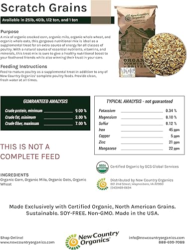 Miniatura 7 de New Country Organics  Alimento para pollo  Alimento para arañazos para aves de corral adultas  Sin soja  9% de proteína  Certificado orgánico y sin