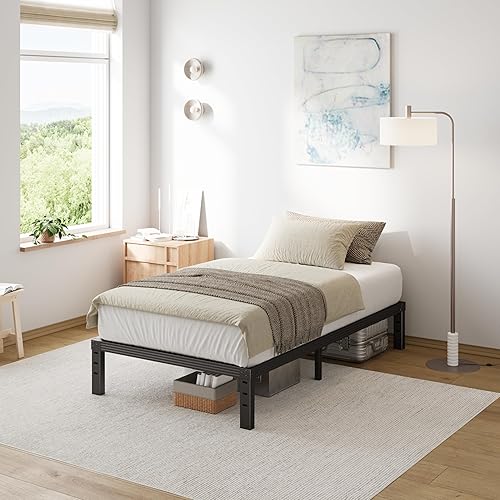 Miniatura 3 de COMASACH Marco de cama de tamaño individual de 12 pulgadas, marco de cama de plataforma de alta resistencia, marco de acero resistente, no necesita