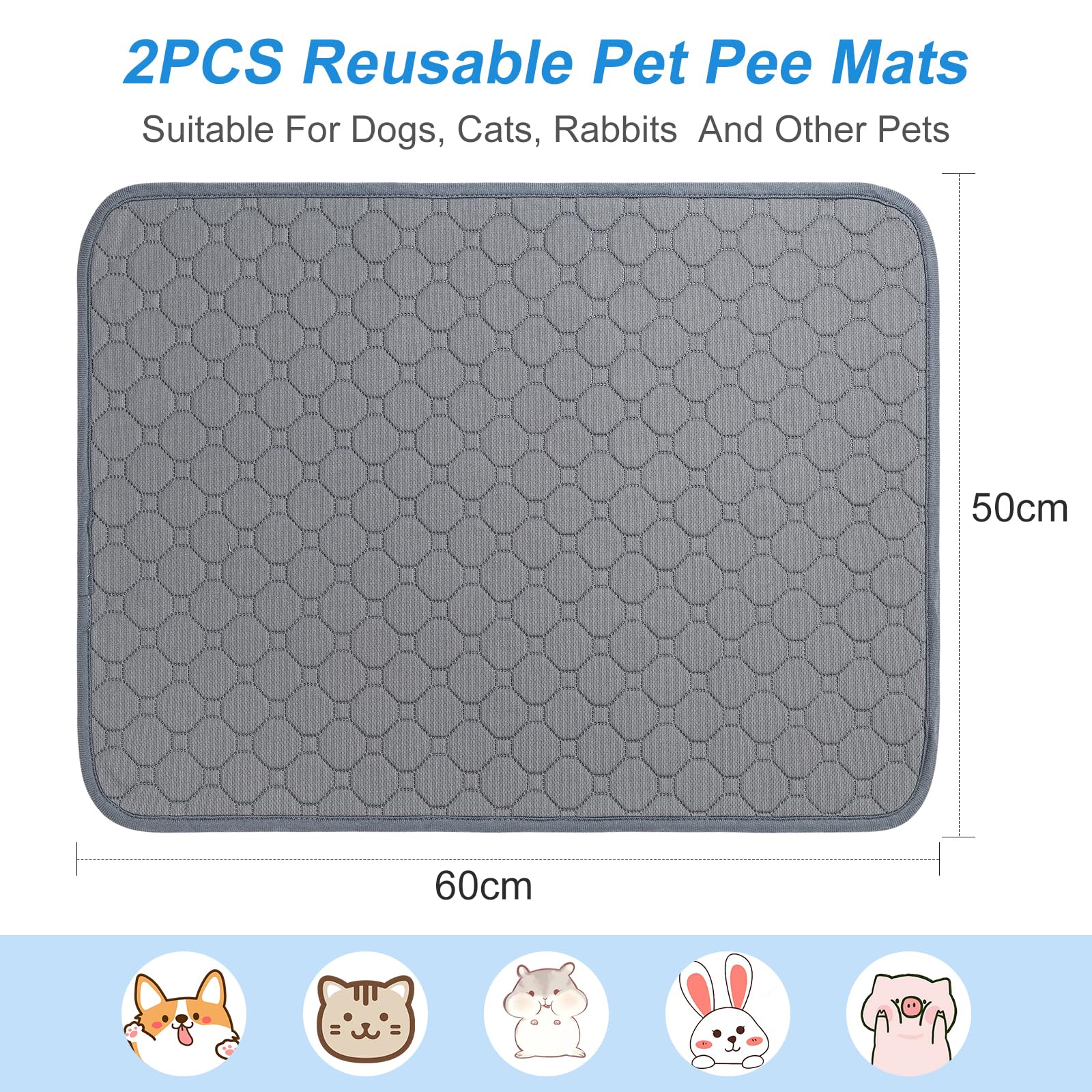 2 Pack Guinea Pig Cage Liner, Washable Guinea Pig Pee Pads 50x60cm, Waterproof Reusable Washable Puppy Pee Pads - Image 4